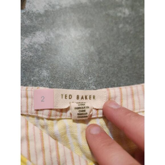 Ted Baker Colour by Number Asinara Stripe Cotton Linen Tank Yellow Size 2 (US 6 - Picture 4 of 6
